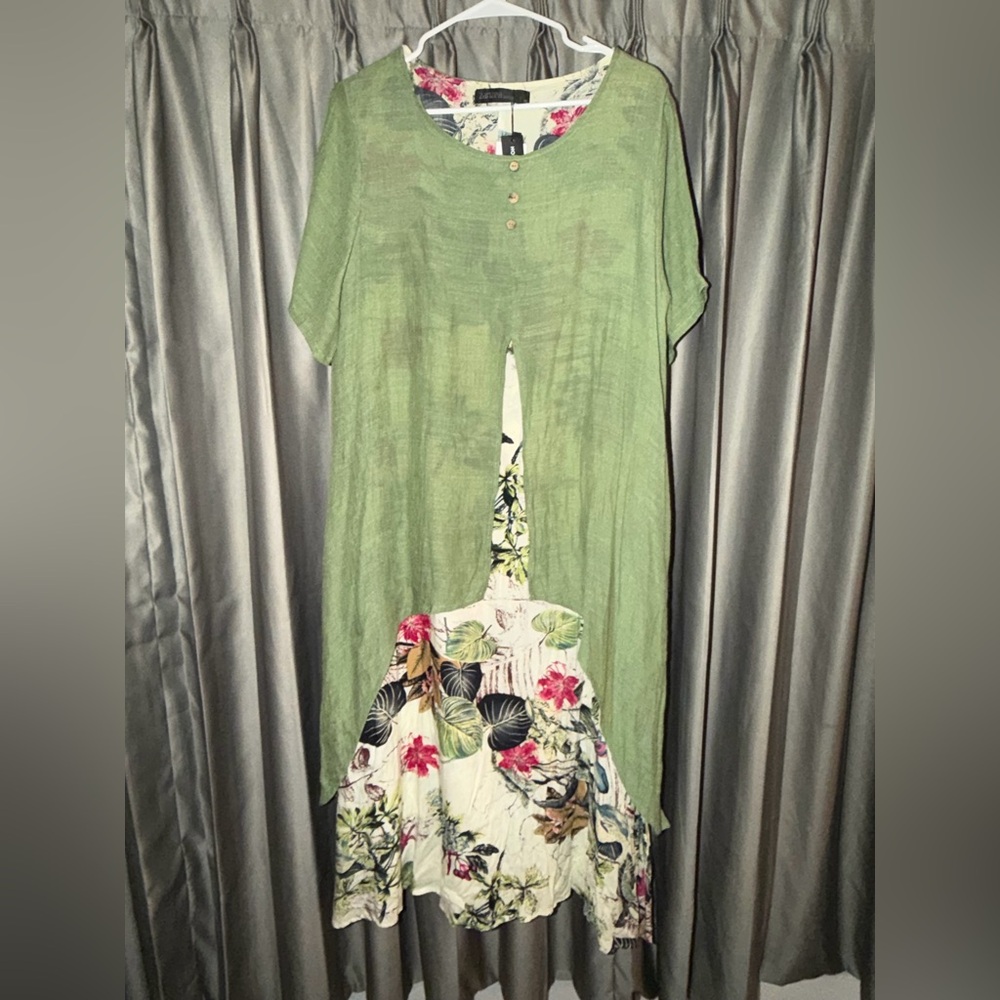 Zanzea Green and Floral Layered Dress XL NWT